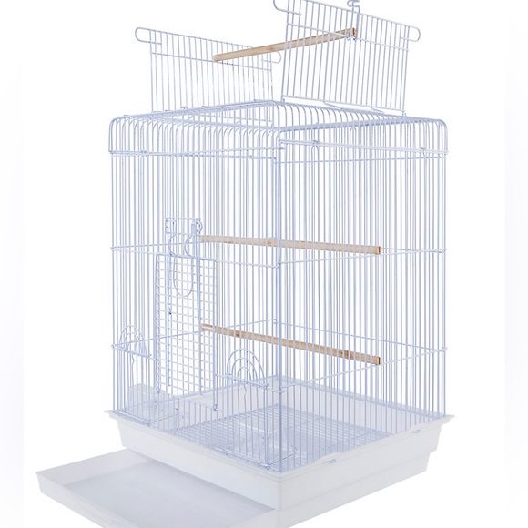 Large White Bird Cage with Toys and Food